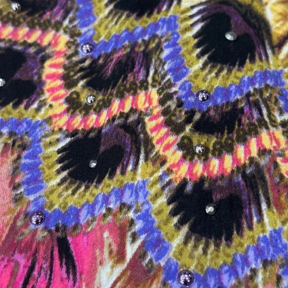 Chico's Boho Feather Print NEW Blouson beaded tunic blouse size 1/MEDIUM - Picture 8 of 13